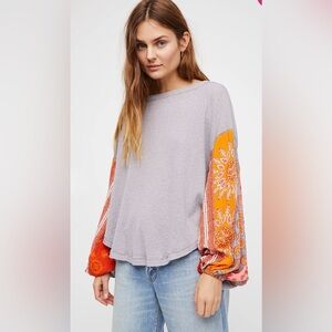 Small We The Free Lilac Floral Paisley Sleeve Blossom Thermal Long Sleeve